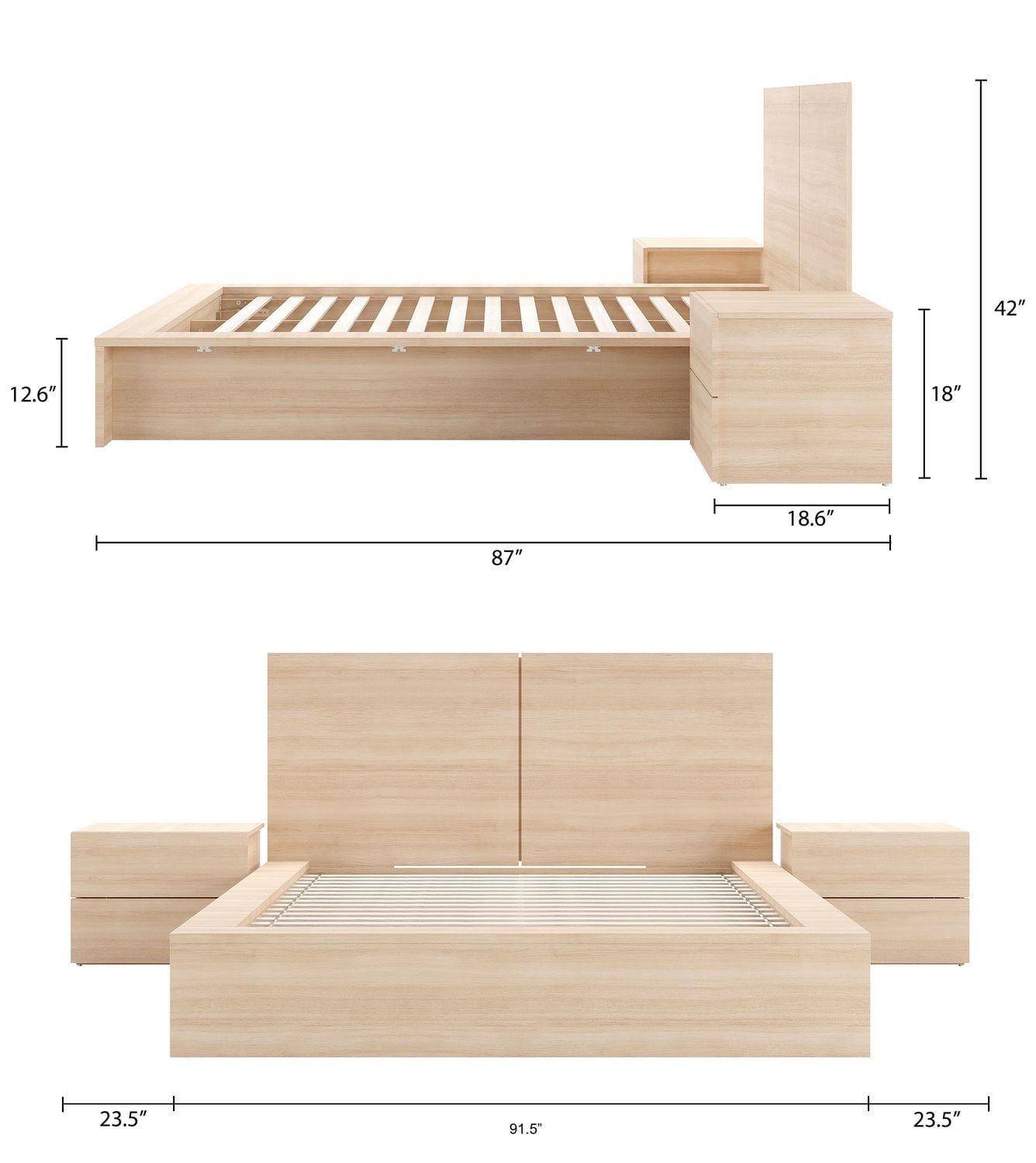 James 4-Piece Bedroom Set with Bed, Headboard and 2 Nightstands