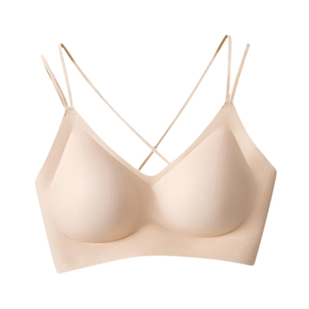 Bralettes con relleno Camiseta Sujetador Bralettes con cuello en V Sujetadores suaves sin aros Sujetador diario Beige