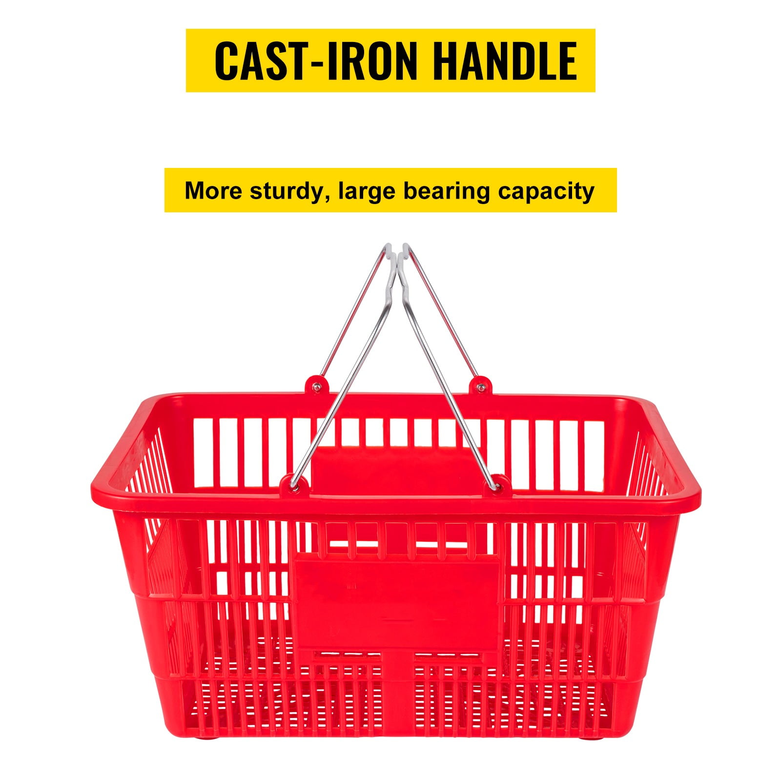VEVOR Shopping Basket Store Baskets 21L Capacity 16.9"L with Handle 12Pcs Red