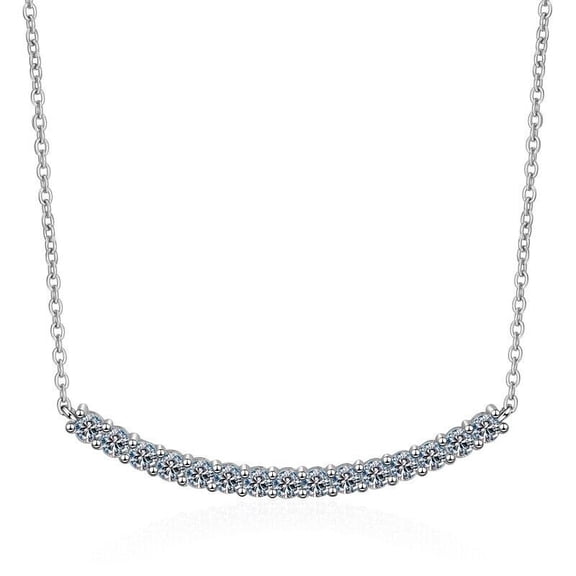 1Ct Round Cut D Color Moissanite Curve Pendant Necklace Sterling Silver Women