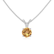 Natural Citrine V-Bale Solitaire Round Pendant Necklaces for Women in Sterling Silver, November Birthstone Jewelry Gifts for Her Birthday, Wedding Anniversary, Mothers Day, Christmas, Valentines