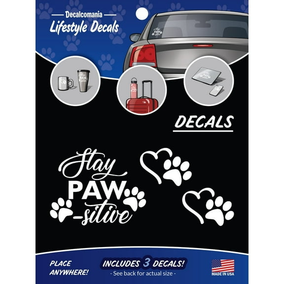 Stay Paw-sitive Heart Paw Vinyl Decals for Car Truck Vehicle Window Cat Dog Pet 3 Stickers