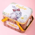 thumbnail image 1 of Caja de almacenamiento de hojalata de Pascua | Cesta de tejido de ratán multicolor con asa • Decoración para conejos y flores • Tapa de hojalata duradera • Organizador para huevos, regalos, •, 1 of 2