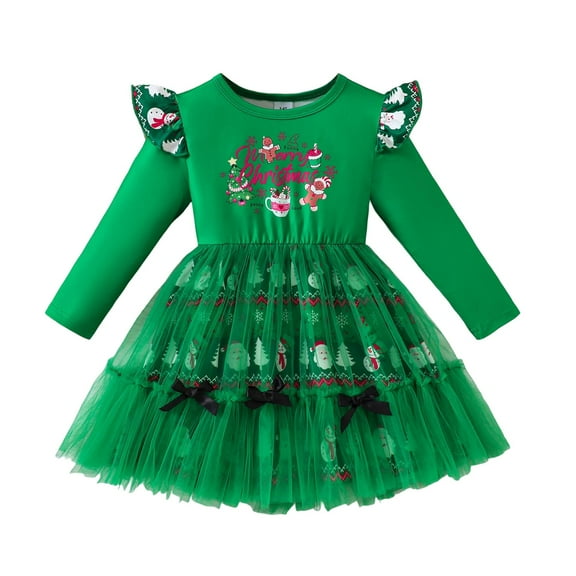 newwalpole Fashion Girls Dress Long Sleeve Christmas Owl Sparkling Sequin Tulle Green for Size 1-2 Years