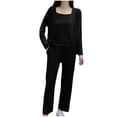 thumbnail image 2 of Xunmmm Women's 3 Piece Pajama Set Long Sleeve Cardigan Sleeveless Top and Wide Leg Pants Loungewear Casual Loose Fit Sleepwear Home Clothing, 2 of 5