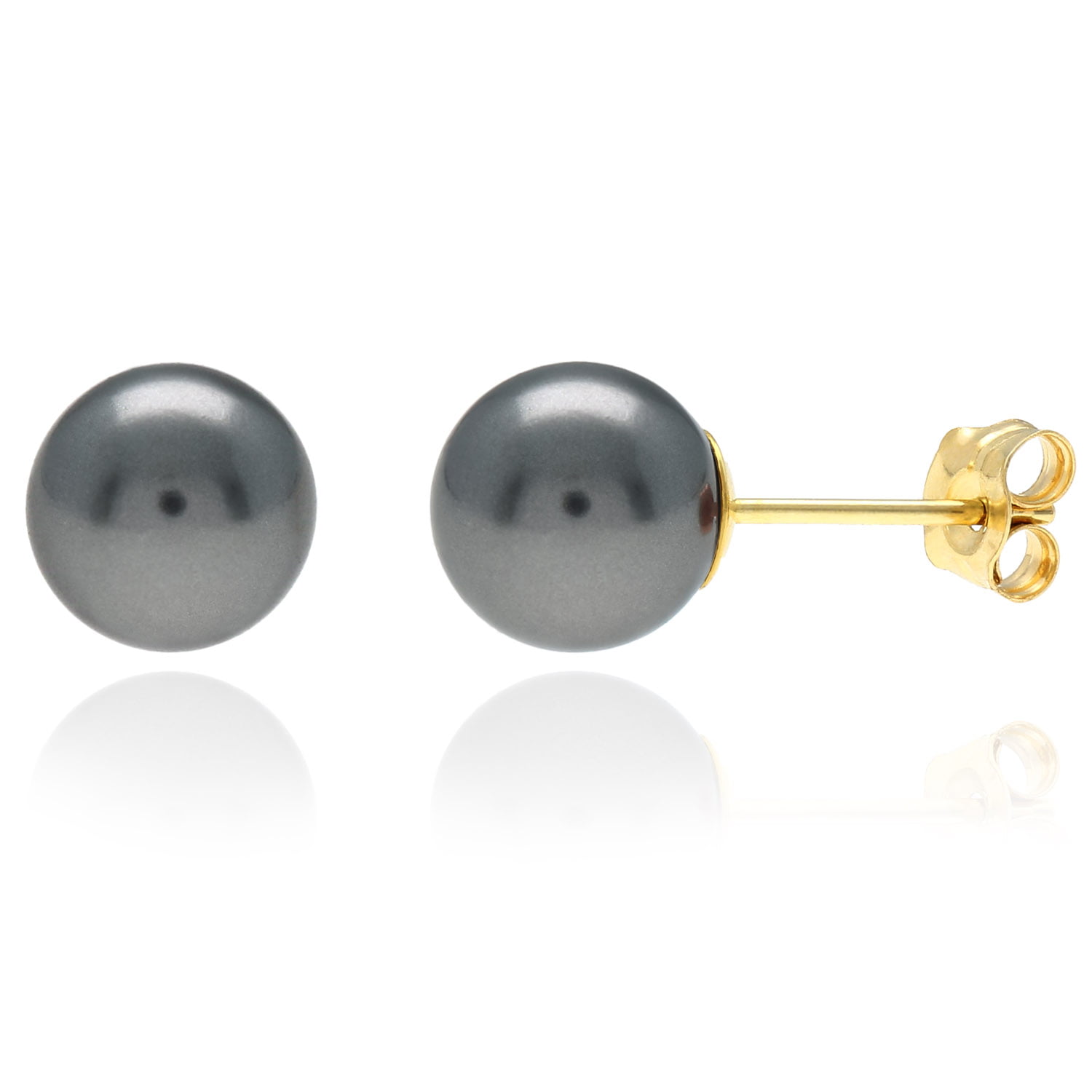 14k Black Round Crystal Pearl Earrings in Yellow Gold and 10mm 12mm 4mm 5mm 6mm 7mm 8mm 9mm 