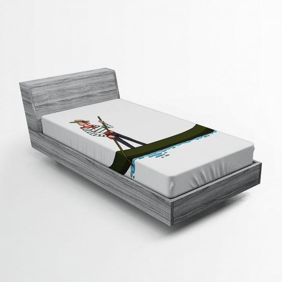 Cartoon Fitted Sheet, Image of Gondola in Romance City Venice European of Love Italian Design, Soft Decorative Fabric Bedding, Twin Size, Brown White, by Ambesonne