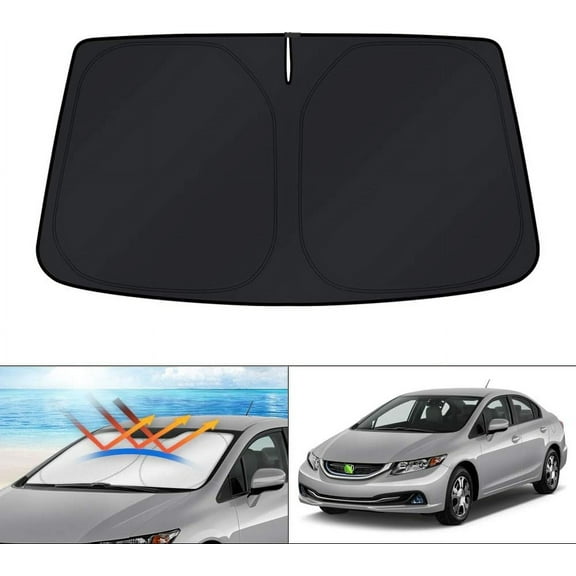 Canvcle Windshield Sun Shade for 2012-2015 Honda Civic Accessories, Custom Fit Window Sunshade Foldable Sun Visor Protector Blocks UV Rays Keep Your Car Cooler