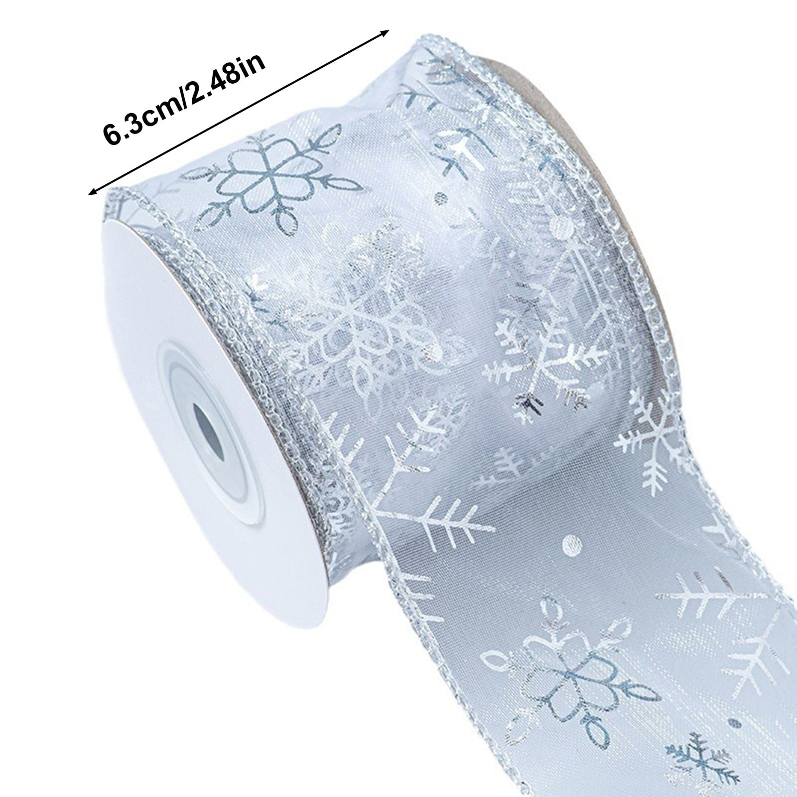 2pc Wired Edge Ribbon Verdsylv 1 Roll 6.3Cm Metallic Snowflake Ribbon, Wired Edge Silver Foil Snowflakes Decorative Craft Ribbon for Gift Wrapping, Bows, Wreath Making, Diy Projects, Silver