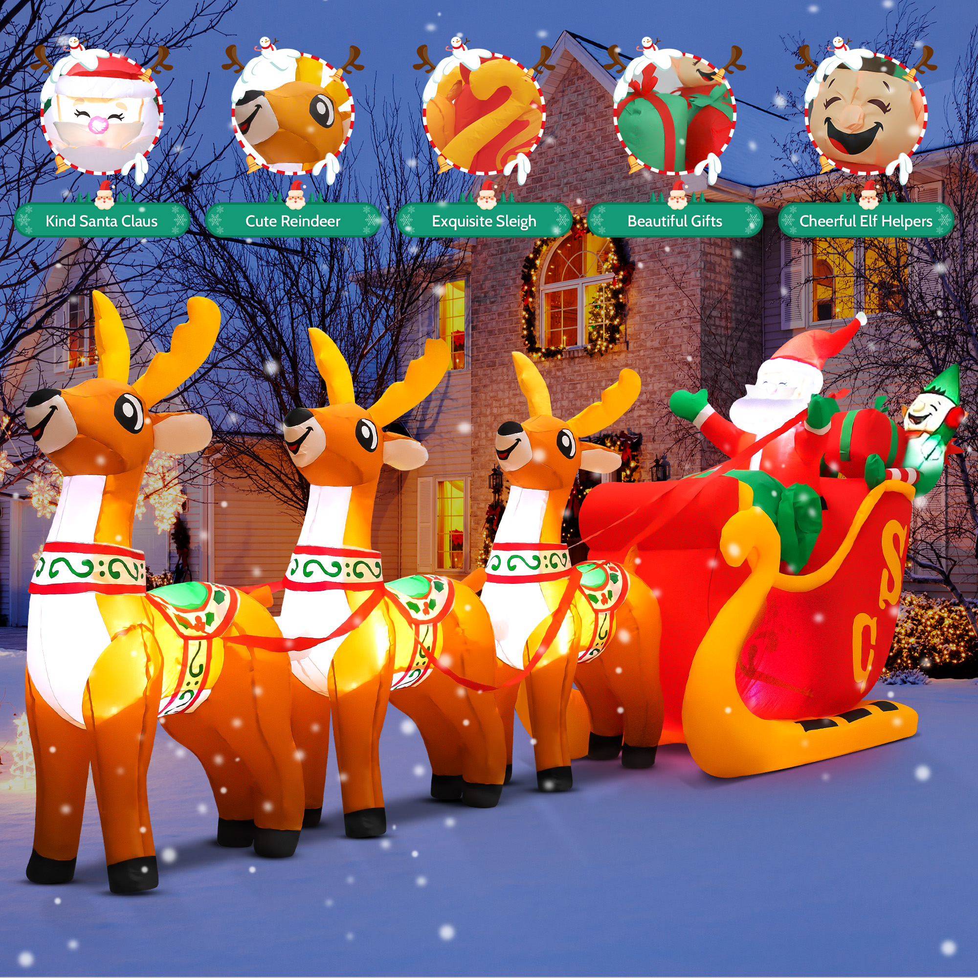 Yexmas 10ft Inflatable Santa On Sleigh With Reindeer photo 7