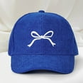 thumbnail image 2 of Women's Vintage Corduroy Adjustable Baseball Cap Bow Embroidery Casual Hat for Spring Blue Free Size, 2 of 2