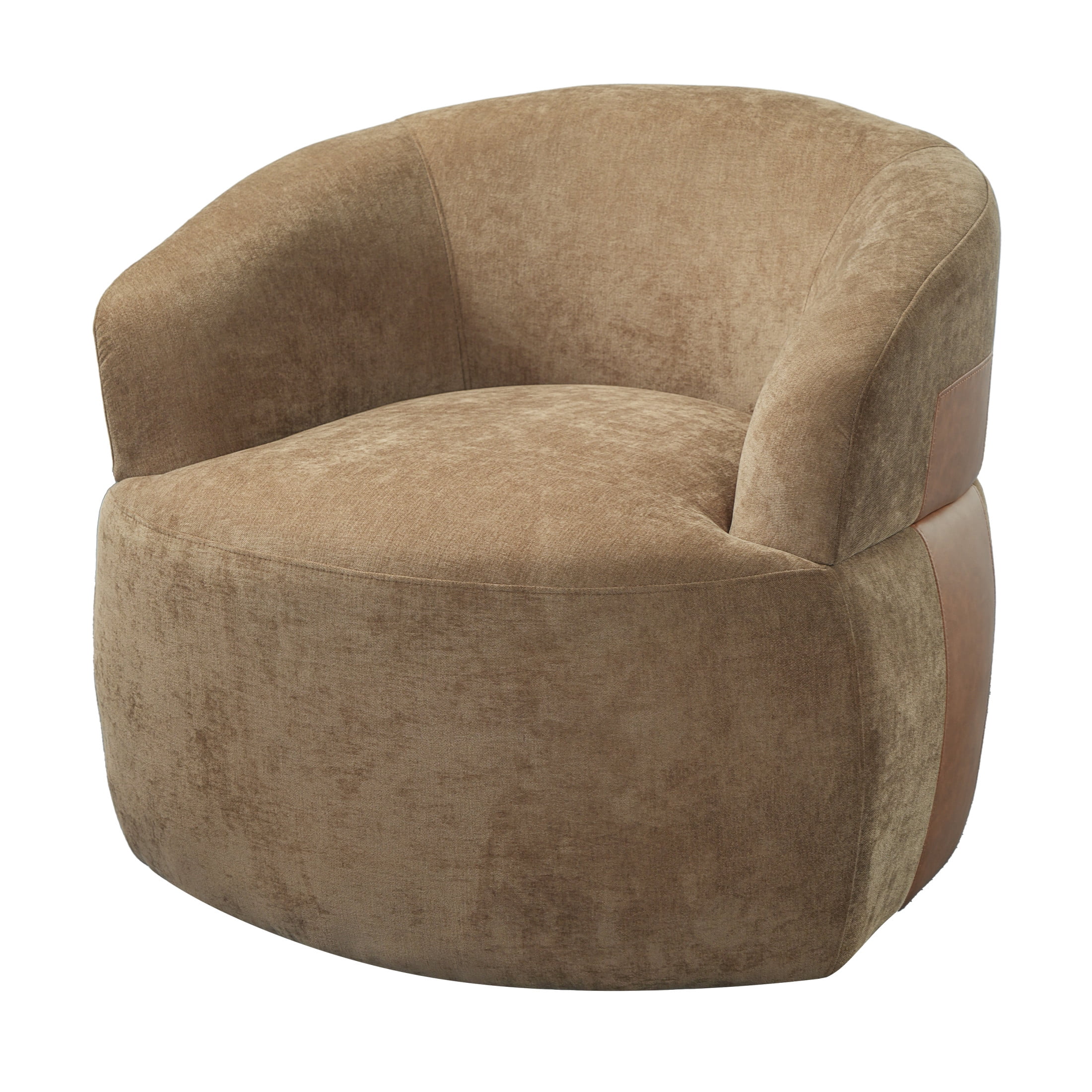 Christopher Knight Home Modern 360° Swivel Barrel Accent Chair, Polyester Fabric with Leather Accent, Brown