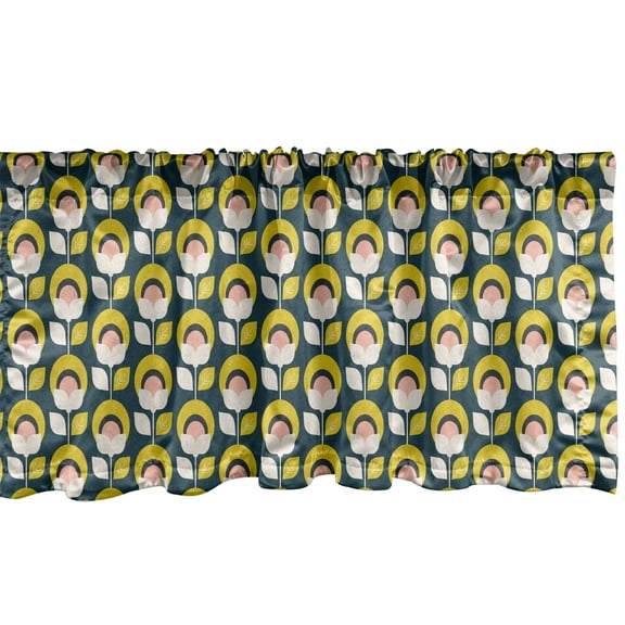 Ambesonne Abstract Window Valance, Retro Design Silhouettes, 54" X 18", Mustard Blush Dark Teal