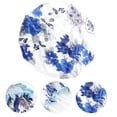 thumbnail image 3 of 1 Pc Dama Doble Capa Gorro de Ducha Flores para Baño Vacaciones Azul Blanco Satén PEVA, 3 of 3
