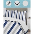 thumbnail image 4 of Quilts Full Size Bedding Set, Navy Blue Stripe Lightweight Quilted Comforter, Geometric Grey White Vertical Striped Soft Reversible Bedspread Coverlet with Pillow Covers for All Season, 78" x 90", 4 of 7