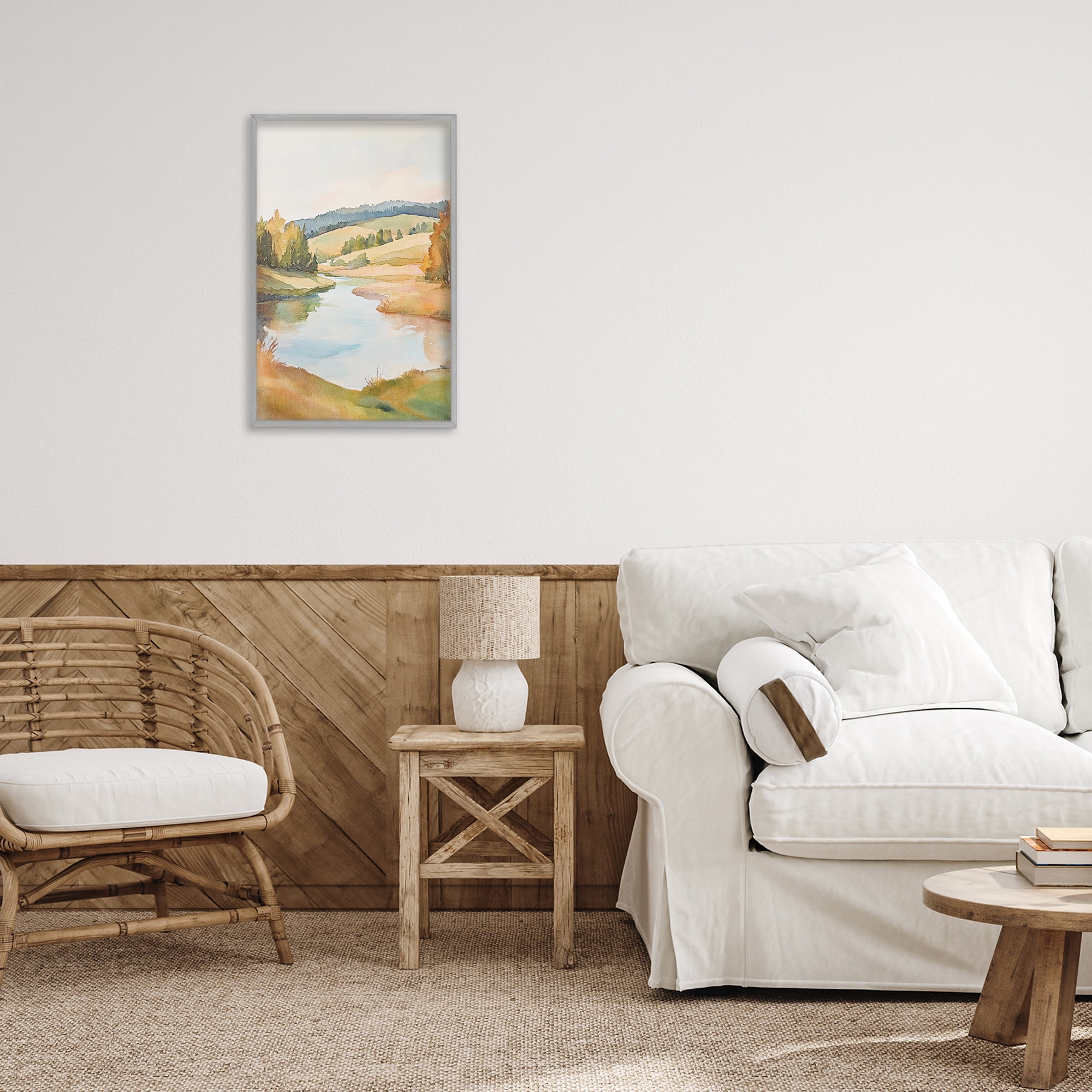 Stupell Industries Serene Watercolor Lake Escape Gray Framed Giclee Art, design by Petal Prints Design