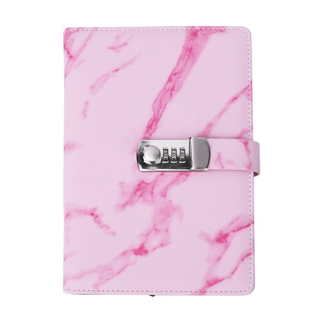 Cuaderno A5, cubierta de cuero PU, bloqueo de contraseña, Bloc de notas, diario, libro, oficina, suministros escolares, color rosa