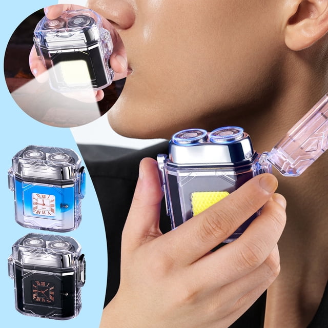 Meitianfacai Mini Rasoir, Rasoirs Électriques Multifonctionnels Portables pour Hommes, Rasoir de Voyage Sans Fil Rechargeable avec Éclairage Montre à Quartz, Cadeau pour la Fête des Pères