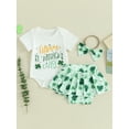 thumbnail image 3 of Musuos Baby Girls Irish Day Outfits 3 6 12 18M Short Sleeve Romper + Skirt Shorts + Headband Set Infant Clothes, 3 of 10