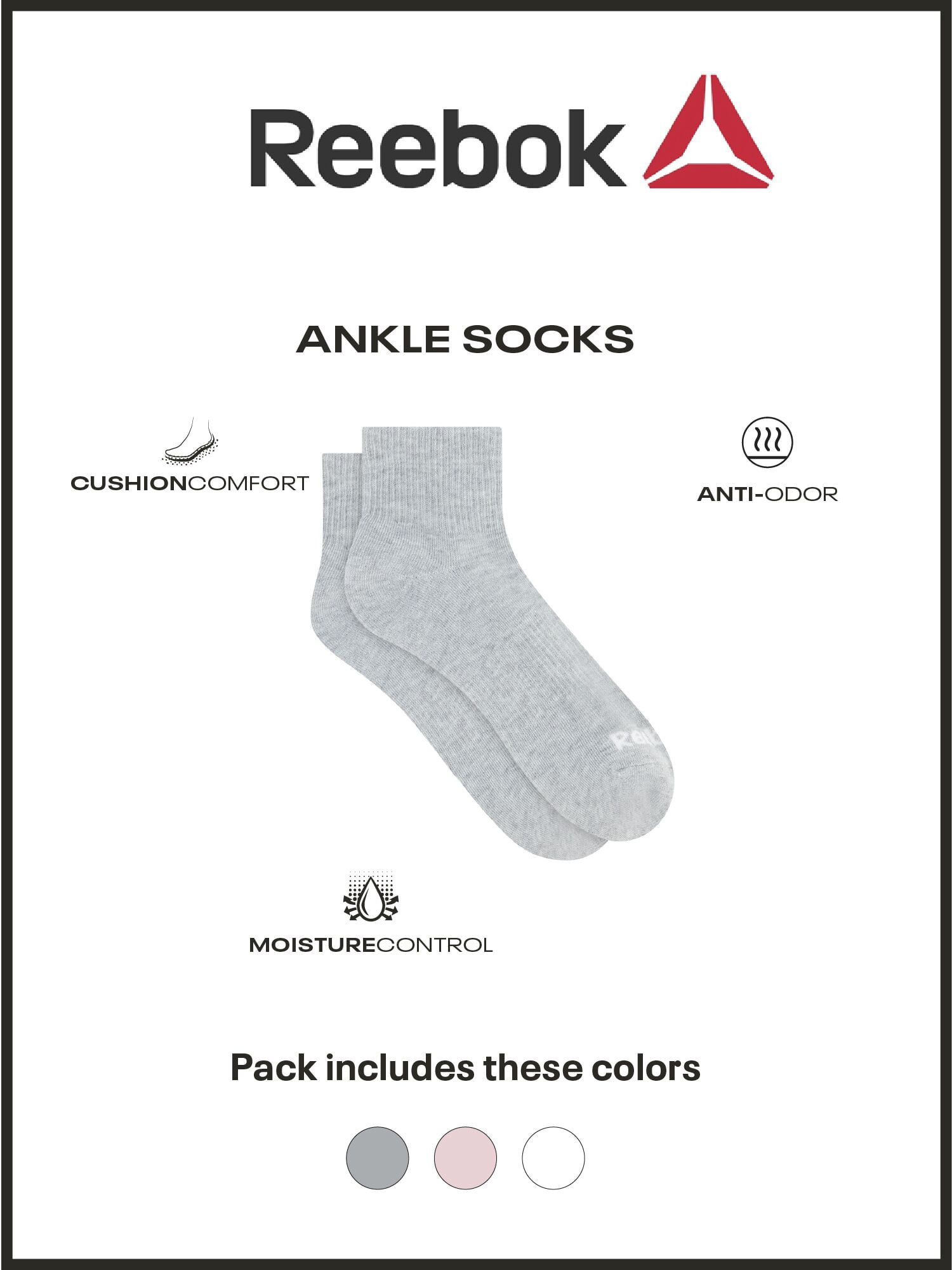 Reebok Women’s Multi Sport Ankle Socks, 10 Pack, Size 4-10