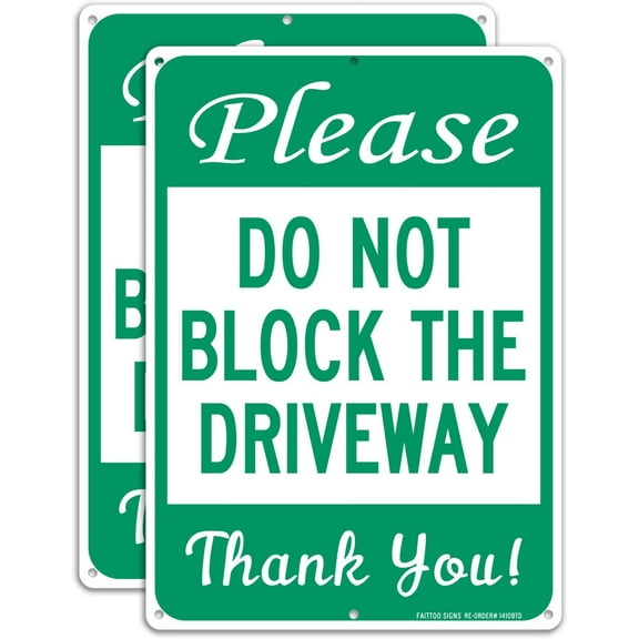 Faittoo 2-Pack Do Not Block The Driveway Sign - 14x10 Inches, .40 Rust-Free Aluminum, Durable Ink, Weather Resistant, Easy to Mount