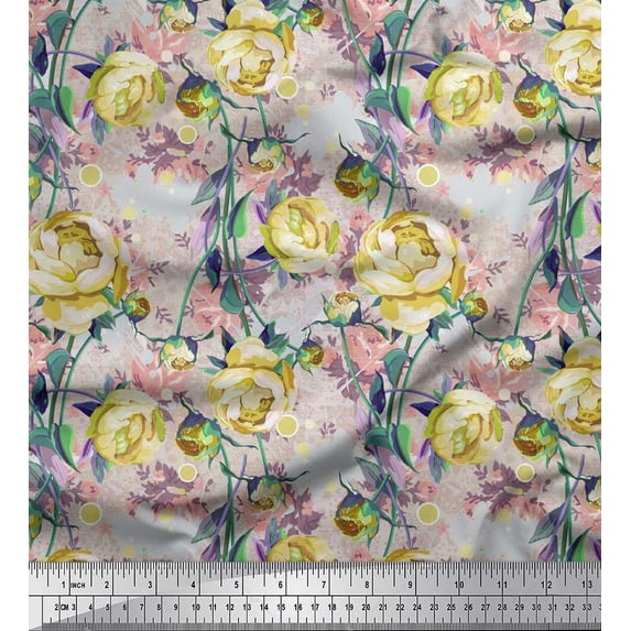 Soimoi Green Cotton Duck Fabric Leaves & Floral Printed Craft Fabric by The Yard 42 Inch Wide