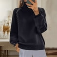 thumbnail image 2 of YUGYXL Women's Fall Long Sleeve Sweater Turtleneck Cozy Knit Sweater with Pearls Casual Loose Pullover Jumper Tops Black L, 2 of 6