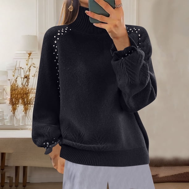 Suéter de cuello redondo para mujer, manga larga, suelto, color sólido, cuello redondo, suéter de punto, suéter para mujer