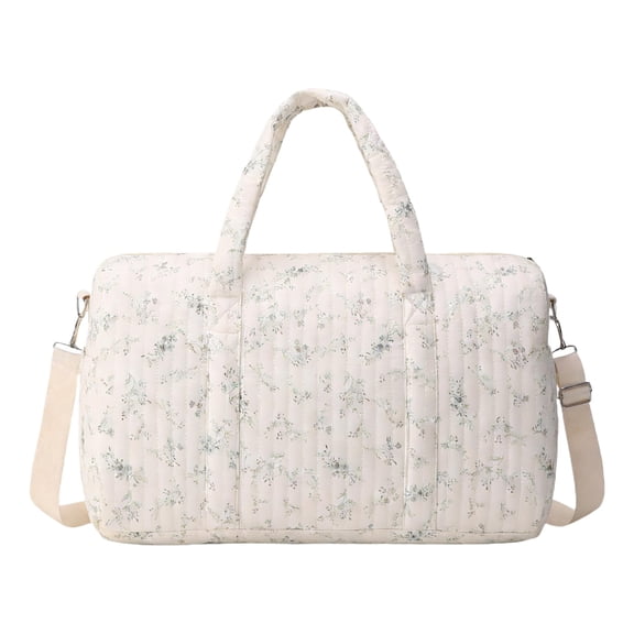 Floral Baby Diaper Bag Tote Mommy Bag, Women Quilted Cotton Medium Travel Duffle Bag, Cute Cotton Diaper Bags Crossbody Baby Bags for Girl Mom