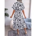 thumbnail image 4 of Women'S Summer Short Sleeve Work Dresses Tie Waist Button Down Print Midi A-Line Shirt Dress White S, 4 of 10