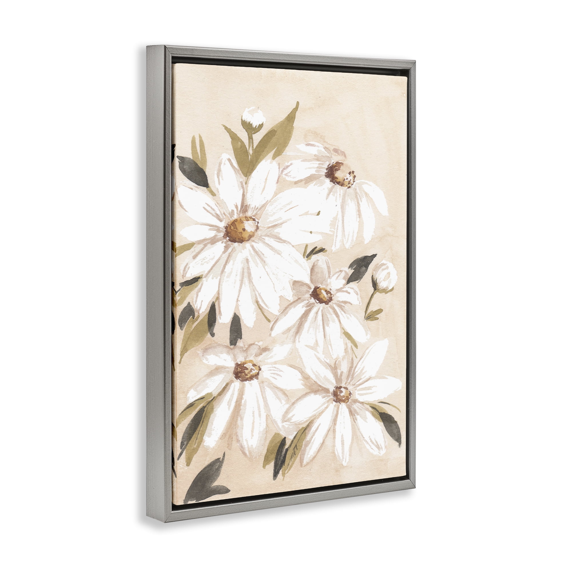 Stupell Industries Soft Muted Daisies Botanical & Floral Painting Gray Floater Framed Art Print Wall Art, 17 x 25