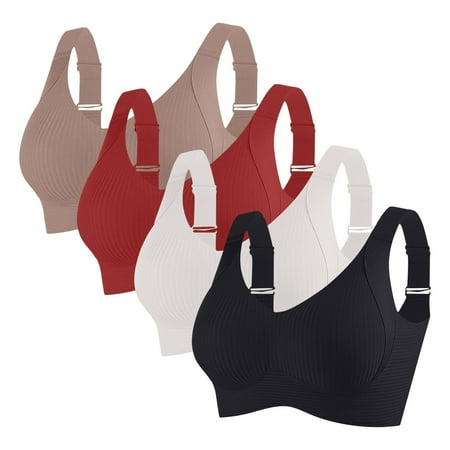 Levmjia Women Sexy Sports Bra Nylon Spandex Wireless Comfortable Supportive Everyday Wear Sleep Lounge Yoga Workout V Neck Solid Color 32-40B/C/D Black Red