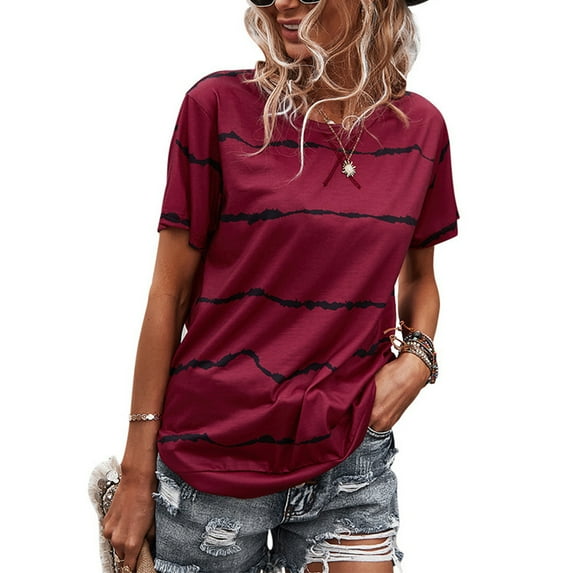 KZKR Women’s Summer Blouse Casual Short Sleeve Shirt Loose Printed Sleeve Tops for Women