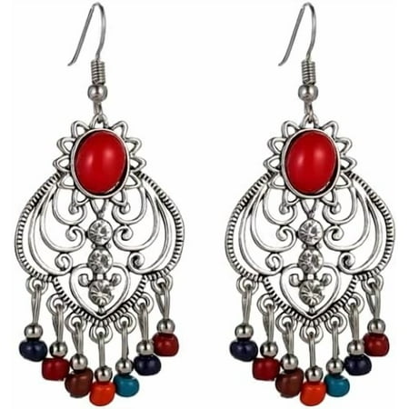 6x3cm Quality Bohemian Women's Gem Stone Beaded Earrings Indian Retro Boho Holiday Vintage Earrings Ethnic[e893]