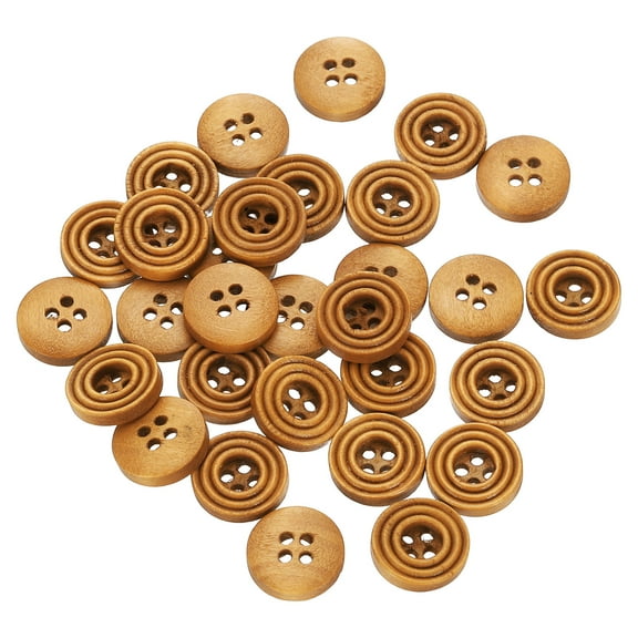 30pcs 20L DIY Sewing Buttons 1/2"(12.5mm) Wooden Round Flat 4-Hole Craft Replacement Buttons for Sewing Clothing Handmade Crafts, Light Brown