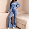 thumbnail image 5 of 2 Piece Women's Velvet Tracksuit Set, Fall Casual Long Sleeve Zip-Up Crop Hoodies & Flared Pants Workout Outfit, S-XXL, 5 of 7