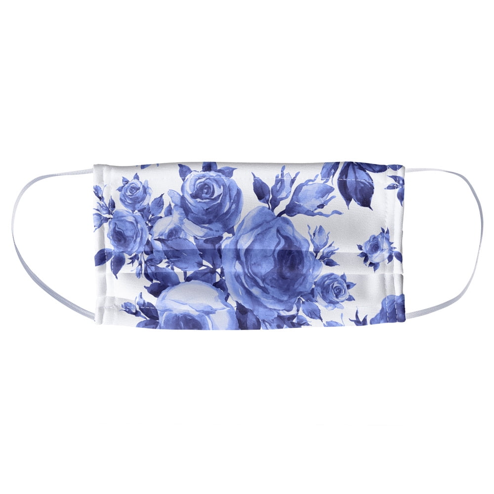 Blue Floral Pattern 1-Ply Reusable Face Mask Covering, Unisex