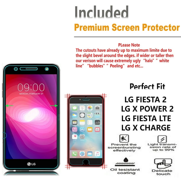 defecto teléfono Acumulativo LG Fiesta 2 Phone Case, LG X Power 2 Case, LG Fiesta LTE Case, LG X Charge  Case, 2-Piece Style Hybrid Shockproof Hard Cover with [HD Screen Protector]  And Circlemalls Stylus Pen