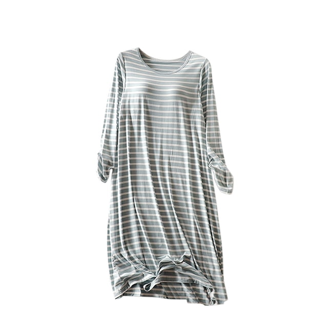 HAiming Chemises de Nuit pour Femmes Col Rond Manches Longues Décontractées Chemises de Nuit T-Shirt Décontracté Robe de Nuit avec Soutien-Gorge Intégré