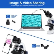 FOUR Es Scientific Compound Binocular Microscope for Adults & Students, 40X-2000X Magnification with LED Illumination, WF10x & WF25x Eyepieces, for Lab, School, Home Education