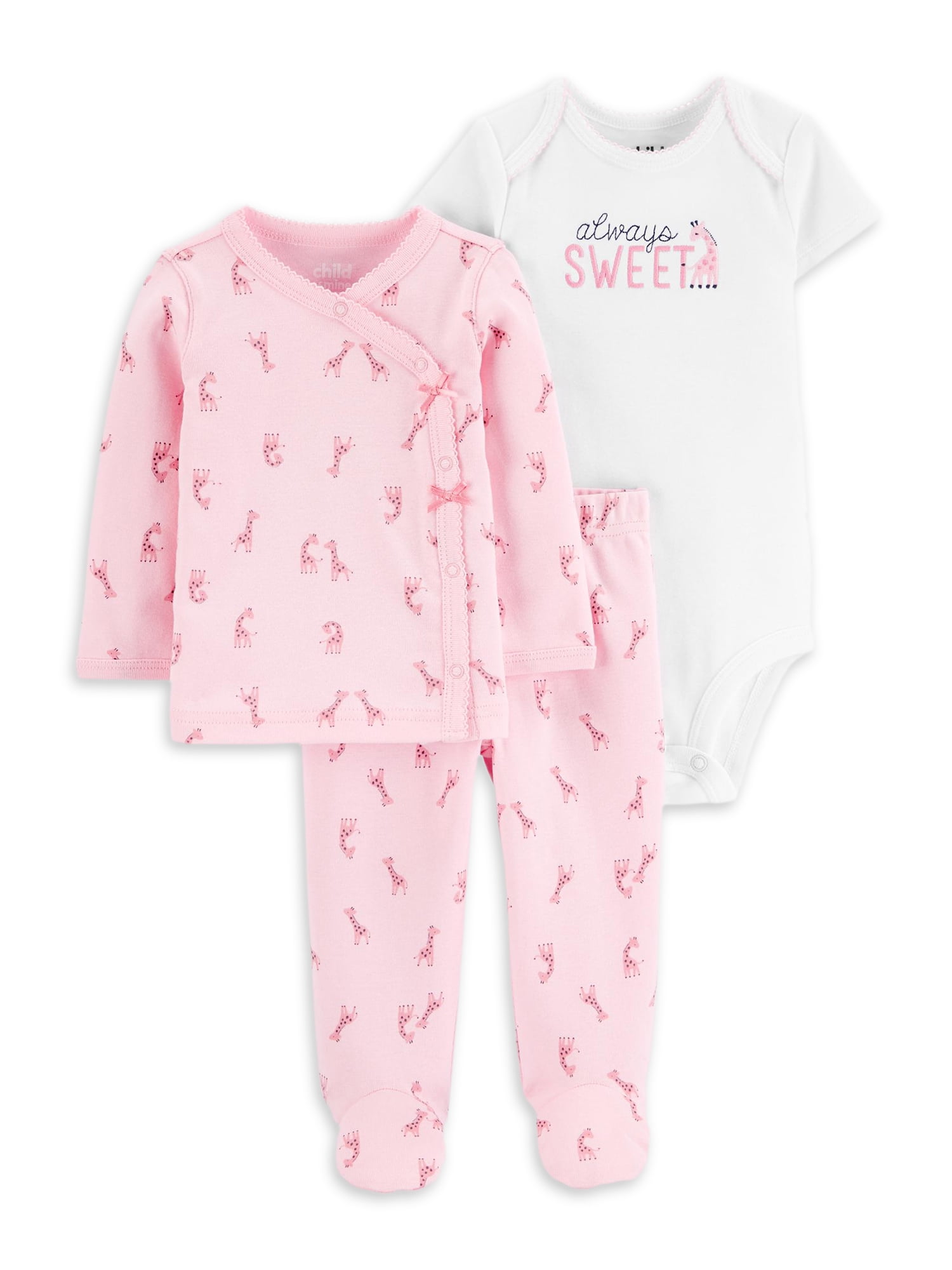 Carter's Baby Girls 3pc Pink Reindeer Hooded Cardigan Pants 3M NB Bodysuit 