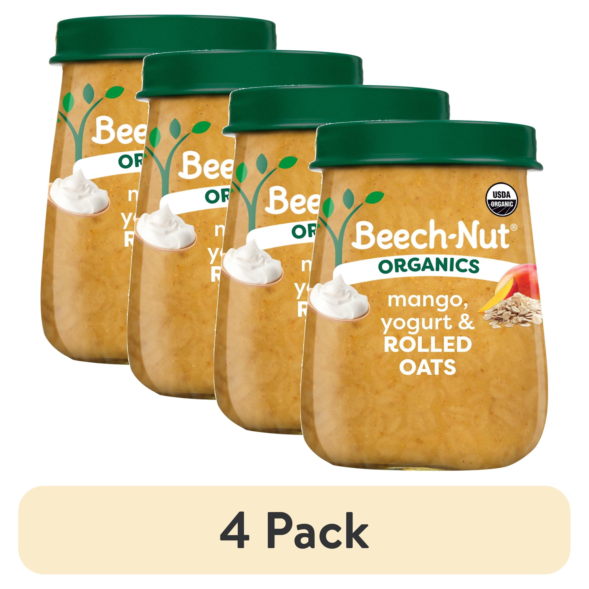 (4 pack) Beech-Nut Organics Stage 3 Organic Baby Food, Mango Yogurt & Oats, 4 oz Jar
