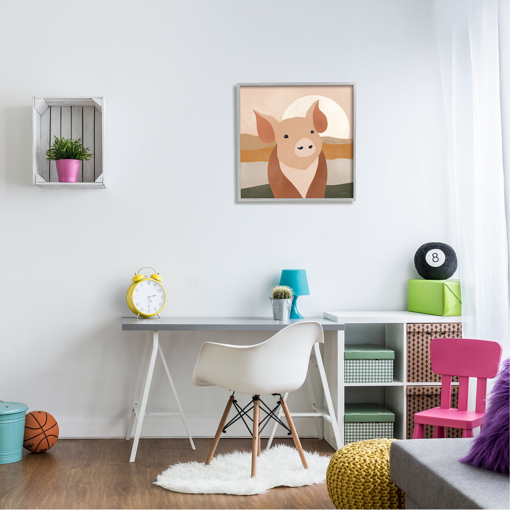 Stupell Industries Modern Farmhouse Pig Animals & Insects Painting Gray Framed Art Print Wall Art, 24 x 24