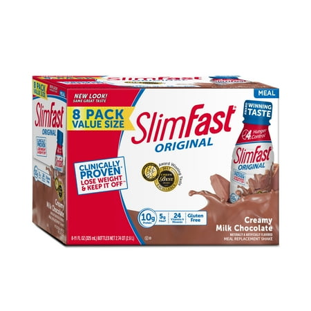 SlimFast Original Ready to Drink Meal Replacement Shakes, Creamy Milk Chocolate, 11 fl. oz., 8 pack