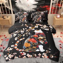 Homewish Cute Cat Kitten 7-Piece Twin Bedding Sets,Pink Cherry Blossom Bedding Comforter Set,Japanese Style Sheet Sets For Men Women,Luxury Bedroom Decor Reversible