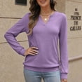 thumbnail image 4 of AGWOLF V Neck Sweatshirt for Women Comfort Long Sleeve Pullover Fall Outfits Casual Women Tops Purple S, 4 of 9