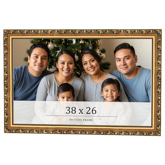 38x26 Frame Black & Gold Solid Wood Picture Frame Width 1.125 Inches | Interior Frame Depth 0.375