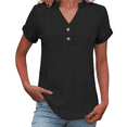 thumbnail image 5 of Vinsonshop Eyelet Tops for Women Travel Clothes Short Sleeve Shirts V Neck Solid Tshirts for Women Eyelet Tees Embroidered Tops Womens Clothing Beach Tops (S-5XL), 5 of 9
