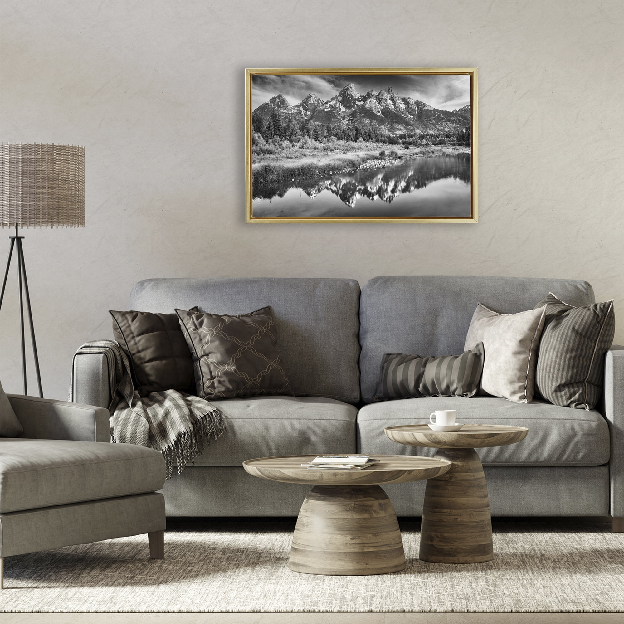 Stupell Industries Teton Mountain Reflections Gold Framed Floater Canvas Wall Art, design by Rick Berk
