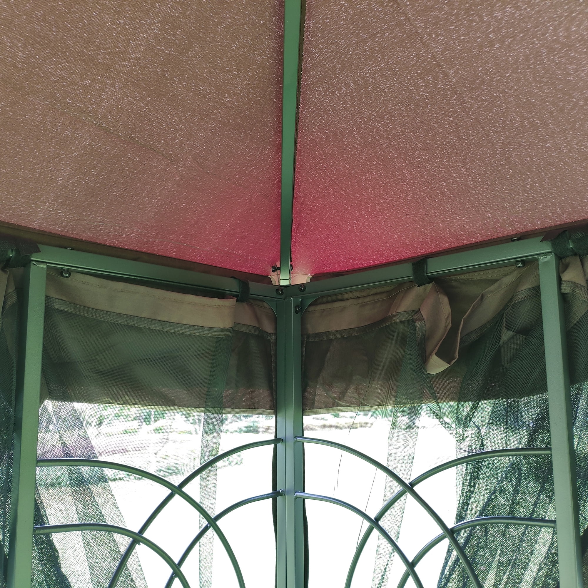 Outdoor Patio Gazebo 10x10 with Double Roof & Mosquito Net, Steel Frame Canopy Tent with Detachable Mesh Screens on All Sides, Backyard Shelter for Garden, Brown